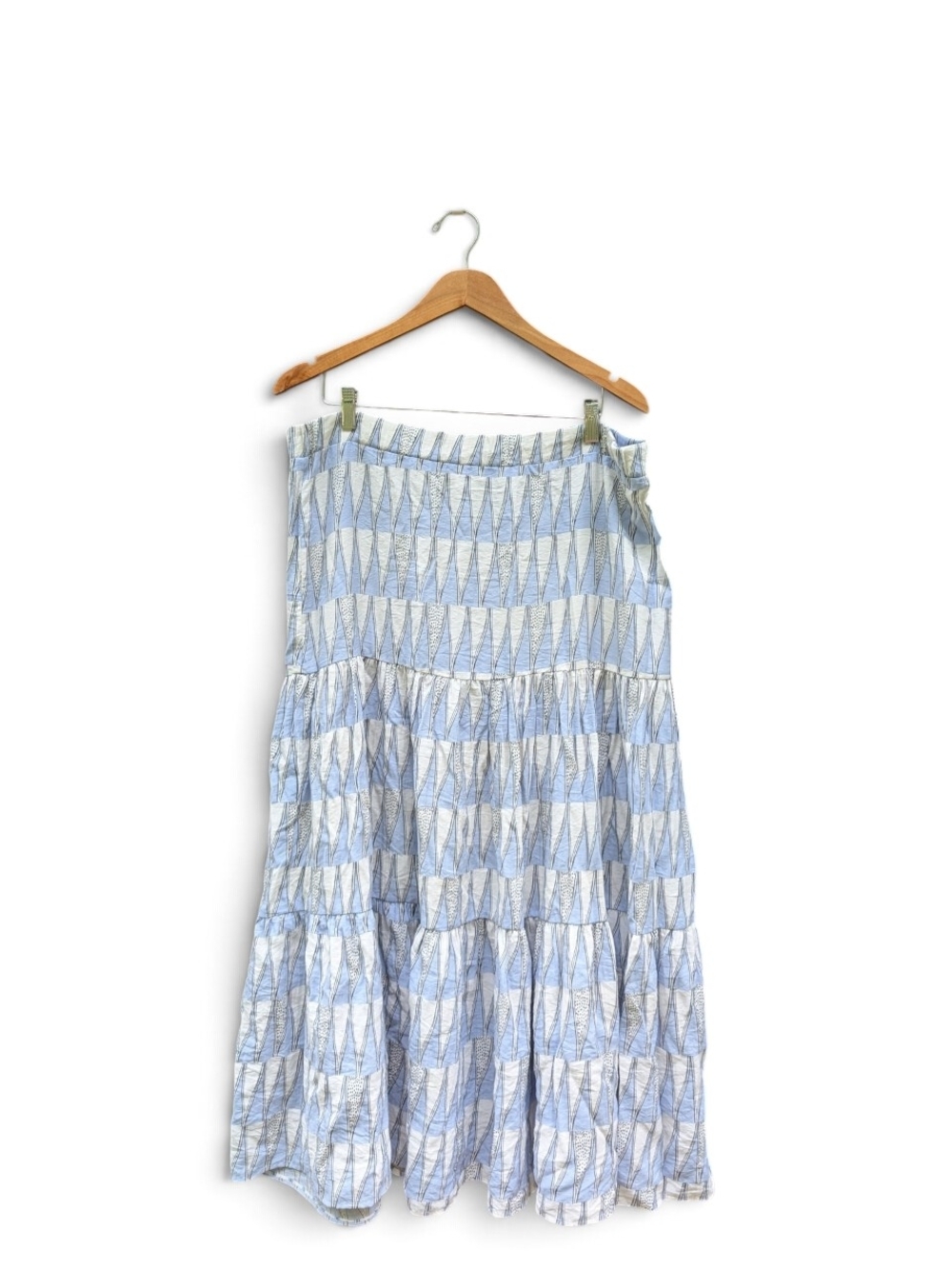 Societe Anonyme Blue and White Geometric Tiered Maxi Skirt